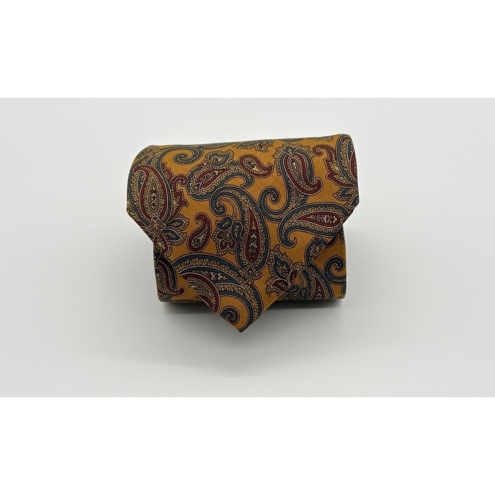 Brooks Brothers 346 Pure Silk Necktie Classic Paisley Pattern Yellow Background - Picture 1 of 10